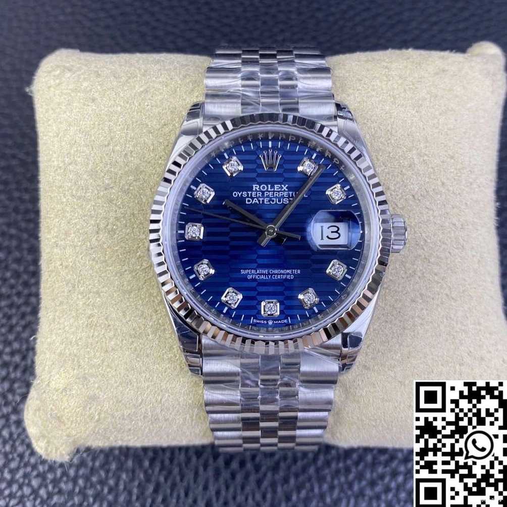 Blue M126234 Dial Diamond Rolex 36MM Steel Hourmarker Motif Factory Clean Stainless Datejust 1007